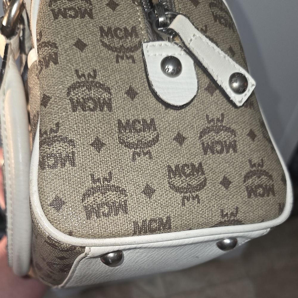 MCM Brown Monogram Satchel with Cream Trim - Picture 15 of 15